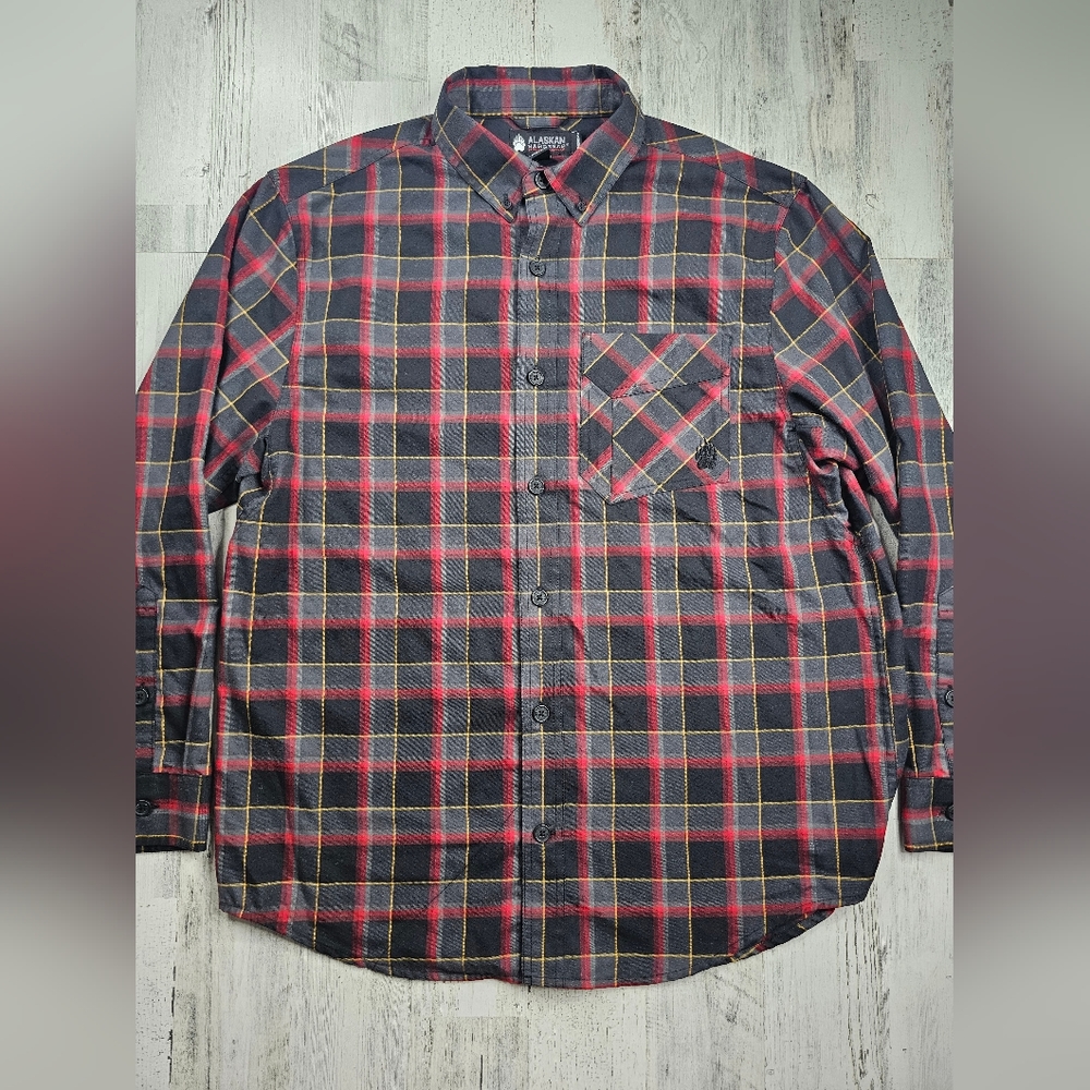 Alaskan Hard Gear By Duluth Trading Black Red Flannel Button Up Shirt Mens Sz L